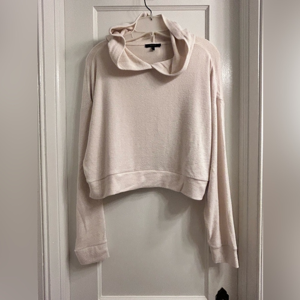 Quince Brushed Lounge Crop Pullover Hoodie Heather Oatmeal Women’s Size L